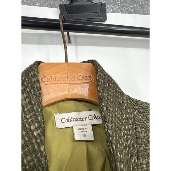 Coldwater Creek Green Textured Blazer Womens Size 16 crest Button Wool Blend new - Picture 2 of 5